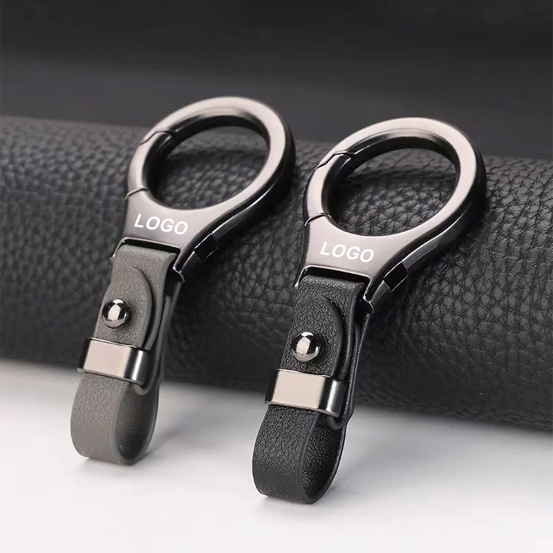 Solid färg metall läder bil nyckelring