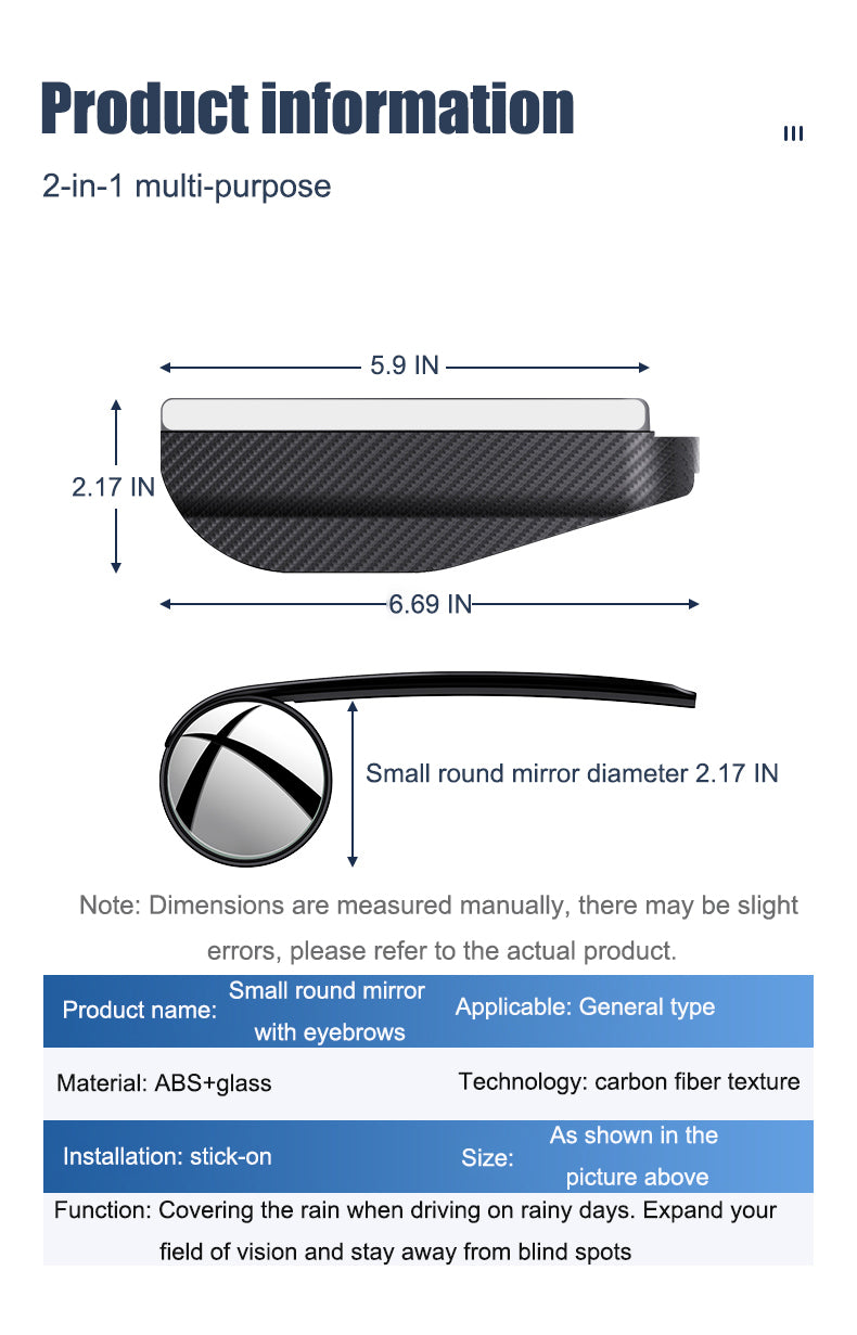 🔥Hett säljande🔥 Bilbackspegel Liten rund spegel Regnögonbryn (2 ST)